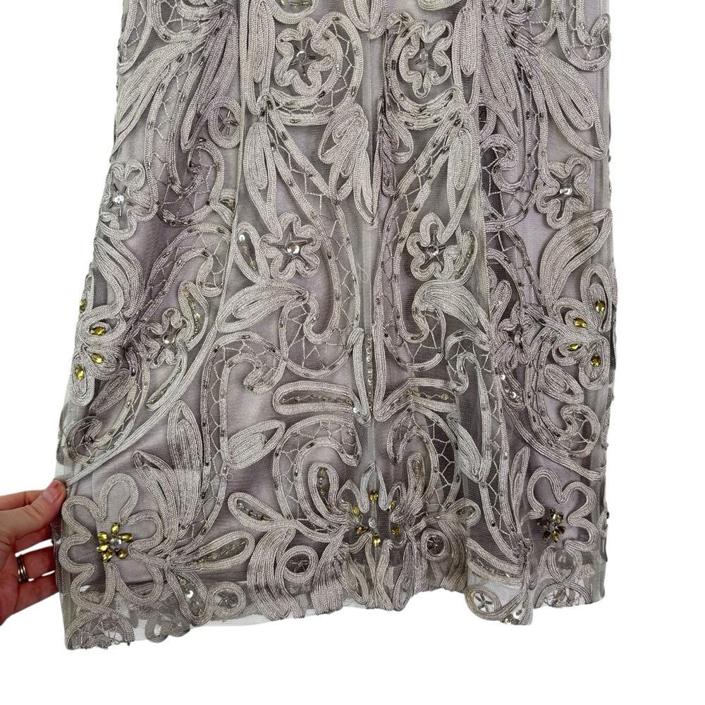 SUE WONG NOCTURNE Silver Embellished Beaded Cocktail Dress Sleeveless Party 0 XS - Picture 7 of 14